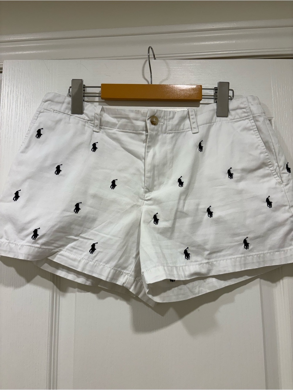 Ralph Lauren White Cotton Shorts with Navy Polo Player Embroidery